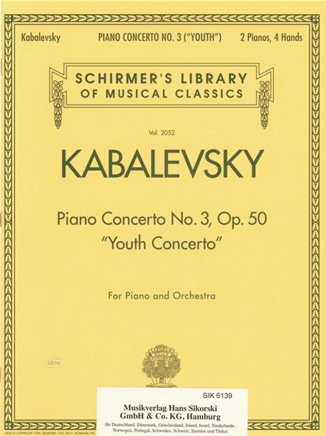 Dimitri Kabalewsky: Konzert Nr. 3 op. 50, Noten