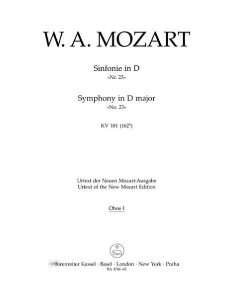 Wolfgang Amadeus Mozart: Sinfonie Nr. 23 D-Dur KV 181 (, Noten