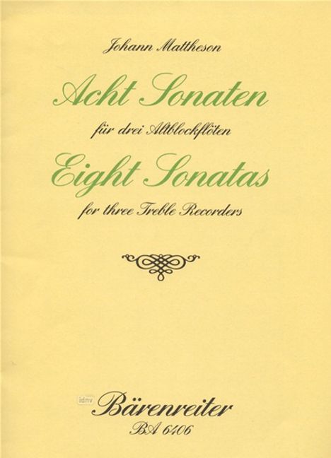 Acht Sonaten für 3 Altblockflöten op.1/3-10, Noten