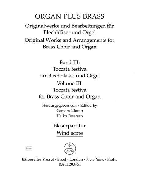 organ plus brass, Band III: Toccata festiva für Blechbläser und Orgel, Noten