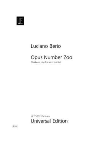 Opus Number Zoo für Bläserquintett (Flöte, Oboe, Klarinette, Horn und Fagott) (1951/1970), Noten