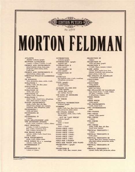 Morton Feldman: Piece for Violin and Piano (1950), Noten