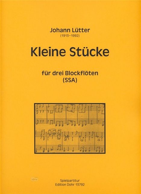 Johann Lütter: Kleine Stücke für drei Blockflöten (SSA), Noten