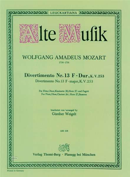 Wolfgang Amadeus Mozart: Divertimento Nr. 13 F-Dur KV 2, Noten