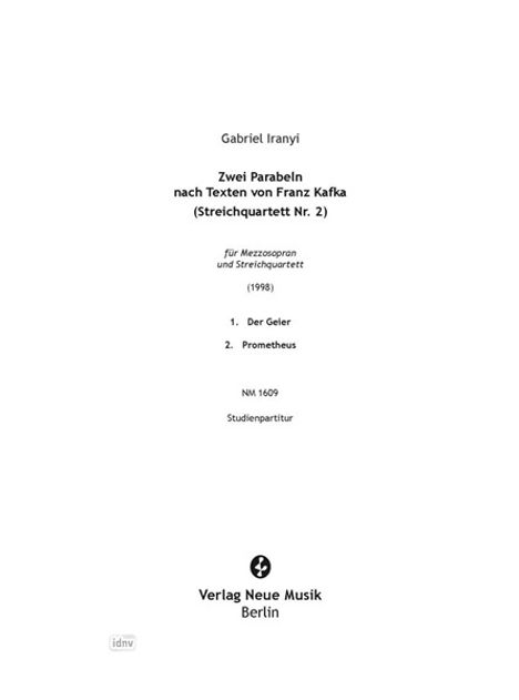 Gabriel Iranyi: Zwei Parabeln nach Texten von Franz Kafka, Noten