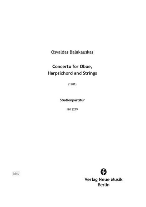 Osvaldas Balakauskas: Concerto for Oboe, Harpsichord and Strings (1981), Noten