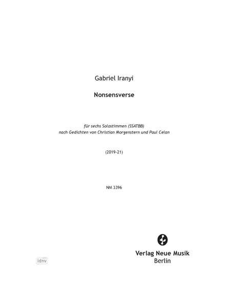 Gabriel Iranyi: Nonsensverse für sechs Solostimmen (SSATBB) (2019-2021), Noten