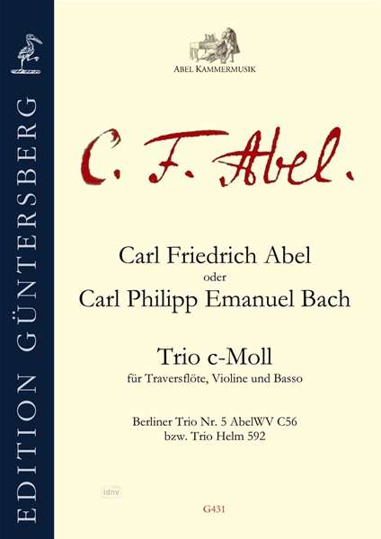 Abel oder C. P.E. Bach: Sieben Berliner Trios, Nr. 5 für Querflöte, Violine und Bass c-Moll AbelWV C56 (Helm 592), Noten