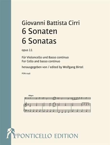 Giovanni Battista (Gianbattista) Cirri: 6 Sonaten Violoncello und Basso continuo op. 11, Noten