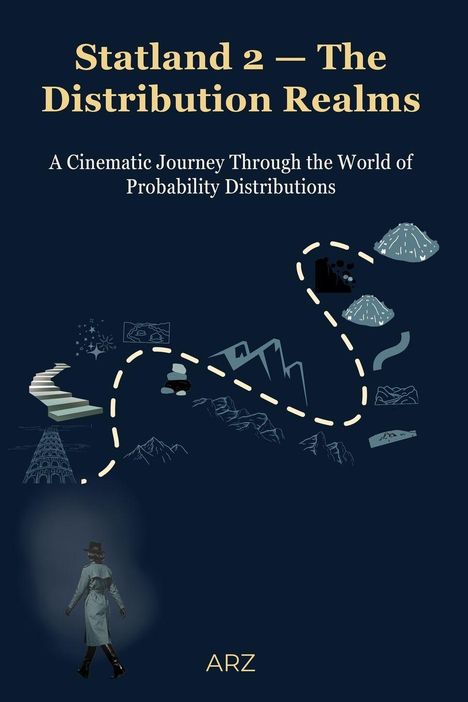 "Statland 2 — The Distribution Realms", "A Cinematic Journey Through the World of Probability Distributions". Illustration mit Pfad.
