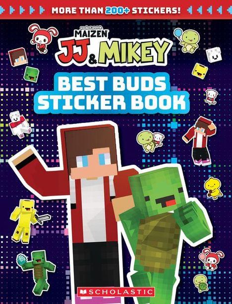 "More than 200+ Stickers! Best Buds Sticker Book. Digitale Figuren im Pixelstil, bunte und fröhliche Gestaltung."