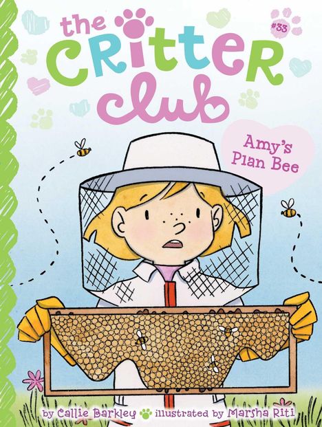 "The Critter Club", "Amy's Plan Bee". Illustration: Mädchen im Imkeranzug mit Honigwabe, fliegende Bienen um sie.