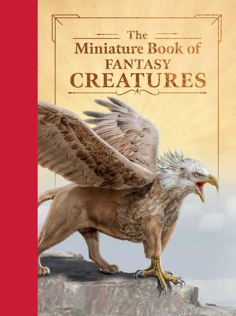 „The Miniature Book of Fantasy Creatures“. Illustration eines Greifen: Körper eines Löwen, Kopf und Flügel eines Adlers.