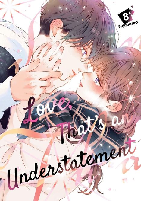 "Love, That's an Understatement." Illustration eines Paares, das sich liebevoll ansieht, umgeben von sanften Farben und Funken.