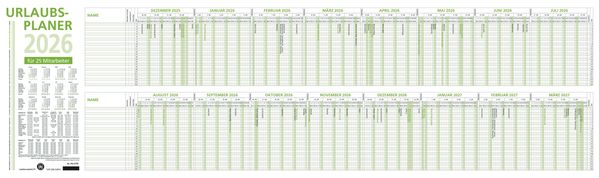 Urlaubsplaner 2026 - 100x29,7 cm - 16 Monate - für bis zu 25 Personen