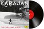 "Karajan" und "The Christmas Album" sind auf einem Albumcover. Ein Mann läuft durch eine verschneite Landschaft.