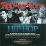 "Rolling Stone" in Rot. "The Masters of Hip Hop" in Blau, umgeben von Porträts berühmter Rap-Künstler.