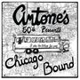 "Antone's 50th Presents Chicago Bound. I play the Blues for you". Bus auf Karte, fröhliche Gesichter im Inneren.