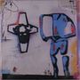 Oben rechts: "Why are my dreams so boring" und "Why do I feel so afraid". Illustration: Kreuz und blau-rote Figur.