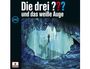 „Die drei ??? und das weiße Auge“; eine Höhle mit einer Silhouette, die durch einen Eisschleier greift. Nummer 242.