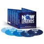 "NOW LEGENDS" in großen weißen Buchstaben auf einem Nachthimmel-Hintergrund. Fünf CDs in verschiedenen Blautönen.