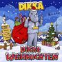 "Dikka," "Dikke Weihnachten," "Weihnachtslieder für kleine und große Herzen." Ein Nashorn in Weihnachtskleidung mit Geschenkesack.