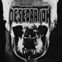 "Desecration" in markantem Schriftzug über einem stilisierten Totenkopf.