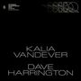 Text: "KALIA VANDEVER", "DAVE HARRINGTON", "SUDDEN QUARTERLY 004 DUETS EVERGREEN". Schwarzer Hintergrund, abstraktes Design.