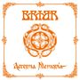 BRIAR, Aeterna Memoria. Orangefarbene keltische Muster mit dekorativem Rand, kunstvoll und symmetrisch gestaltet.