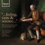 Aufschrift: "...feeling, taste & science..."; Musiker: Richard Boothby, Iestyn Davies, Fretwork, Silas Wollston. Illustration eines Mannes beim Schreiben, mit Hund zu seinen Füßen.