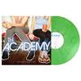 "The Academy Is... (fast times at barrington high)" in großer Schrift. Zwei Personen sitzen auf einem roten Sofa. Grünes Vinyl.