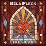 „Béla Fleck, Live Heart“, ein Herz mit Blitzmotiv in einem kirchenfensterartigen Design.