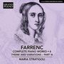 "Farrenc: Complete Piano Works 6, Theme and Variations - Part III, Maria Stratigou." Illustration einer Frau im Retro-Stil.