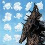 Illustration eines dunklen, stachelförmigen Wesens vor blauem Himmel mit verstreuten, weißen Wolken.