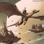 "AL CISNEROS" und "DRAGONAUT DUB" sind oben platziert. Ein Reiter fliegt auf einem Drachen, während ein DJ an Decks auf einem Felsen spielt.