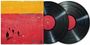 Text: keine sichtbaren Details. Cover in Gelb und Rot, zeigt schwarze Silhouetten von vier Personen. Zwei Schallplatten daneben.