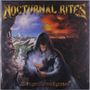 "NOCTURNAL RITES" oben, "Shadowland" unten. Ein Magier mit Stab, Berglandschaft links, feuriger Himmel rechts.