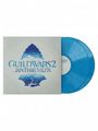 "GUILD WARS 2 JANTHIR WILDS" in blau. Zwei blaue Vinyl-Schallplatten, teils sichtbar aus einer Plattenhülle.