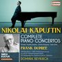 "NIKOLAI KAPUSTIN: COMPLETE PIANO CONCERTOS. Frank Dupree, Dominik Beykirch. Ein Mann lehnt an einem Flügel."