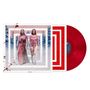 Roter Vinyl mit Schrift: "1. Alex G, 2. DORAK, 3. Christmas." Zwei blutbedeckte Personen, geometrische weiße Rahmen.