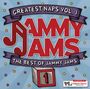 "Greatest Naps Vol. 1", "Jammy Jams", "The Best of Jammy Jams"; Rote Blockbuchstaben auf blauem Hintergrund mit Sternen.