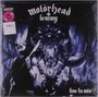 "Motörhead", "Lemmy", "live to win". Schwarz-weiße Illustration mit Sänger und Monster im Hintergrund.