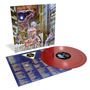 "Iron Maiden Somewhere in Time." Plattenhülle zeigt futuristische Stadt. Eine transparente rote Vinyl-Schallplatte liegt offen.