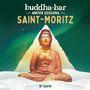 buddha-bar Winter Sessions Saint-Moritz. BY RAVIN. Illustration eines Buddha in goldenen Tönen vor grünem Hintergrund.
