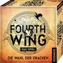 "Fourth Wing: Das Spiel - Die Wahl der Drachen" auf einem quadratischen Spielkarton.