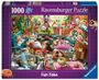 Text: Ravensburger Puzzle, Dean Macadam's Fun Jobs. Illustration mit vielen spielenden und arbeitenden Katzen in einem Raum.