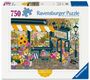 750 Teile, Ravensburger Puzzle. Illustration eines Cafés mit bunten Blumen, Tischen und einem blauen Fahrrad.