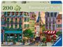 Text: "200 XL Ravensburger Puzzle" & "A LA MÈRE DE FAMILLE". 
Illustration: Pariser Straßenszene mit Eiffelturm im Hintergrund.