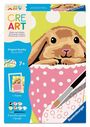 "CRE ART", "Malen nach Zahlen", "Original Quality Since 1975", Illustration: Kaninchen mit rosa Punkten, Pinsel und Farben.