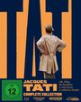 "Jacques Tati Complete Collection. FSK ab 12. Mann im Trenchcoat schaut auf das Wort 'TATI'."